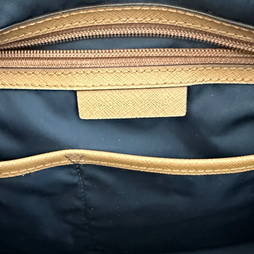 Michael Kors Dark Blue Tote with Tan Handles